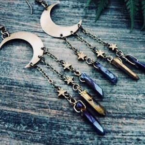 Bohemian crescent moon exaggerated crystal charm